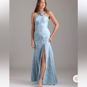 Azazie Rue Sky Blue Floral Burnout Dress